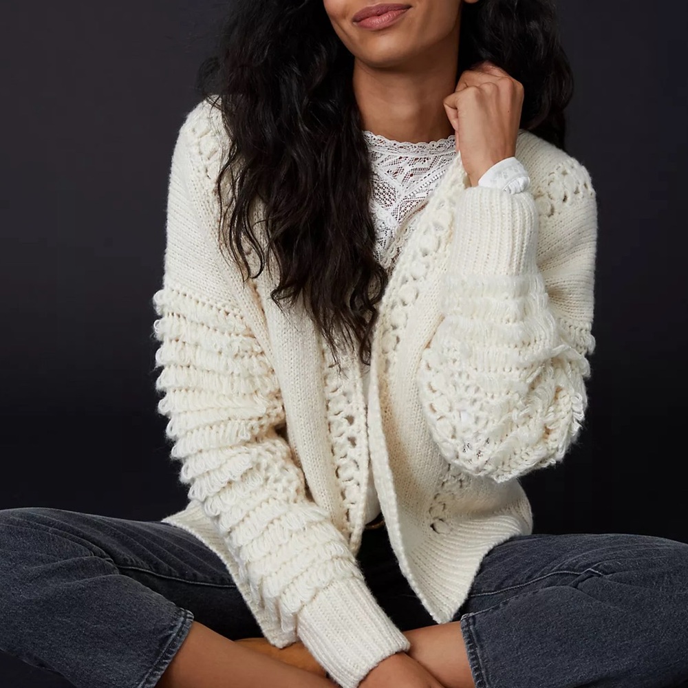 NWT Anthropologie Odette Crochet Cardigan Ivory